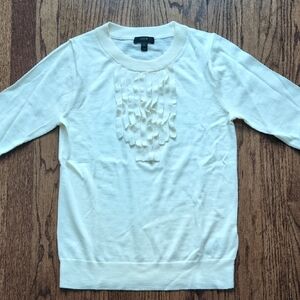 J Crew Ivory Ruffle Detail 3/4 Sleeve Sweater